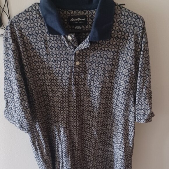 Eddie Bauer Other - Eddie Bauer Cotton Short Sleeve Collared Square Blue/Tan Geometric Shirt Large